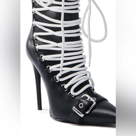 New azalea wang Black Lace-Up Stiletto Boots size 11 - Picture 5 of 5